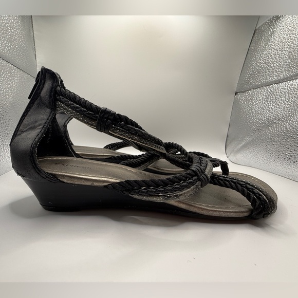 Express Black & Silver Braided Rope Wedge Sandals - Picture 6 of 7